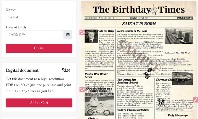 Creați un ziar fals de data nașterii dvs. la The Birthday Times