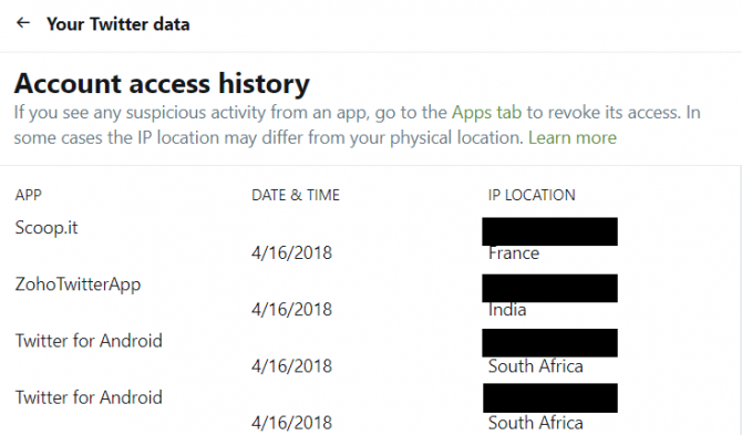 Istoricul accesului pe twitter - au fost piratate conturile mele online?