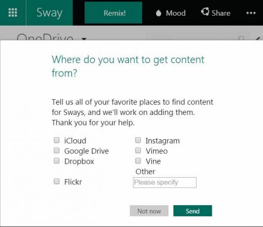 Opțiuni de importare a datelor Microsoft Sway