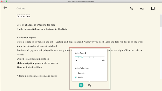 cititor captivant pe ecran complet în OneNote Mac