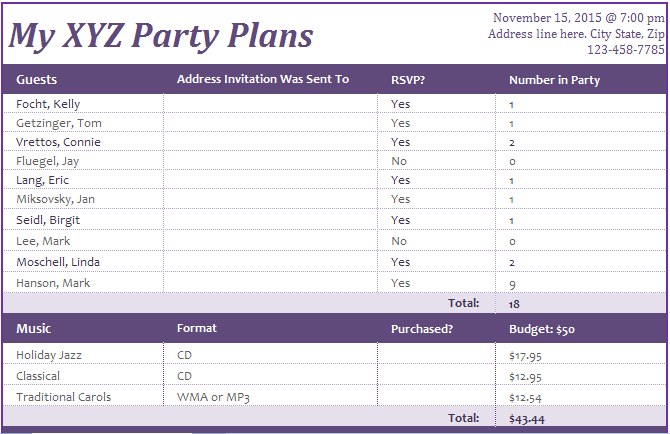 Șablon de planificare a evenimentelor Excel pentru Microsoft Excel.