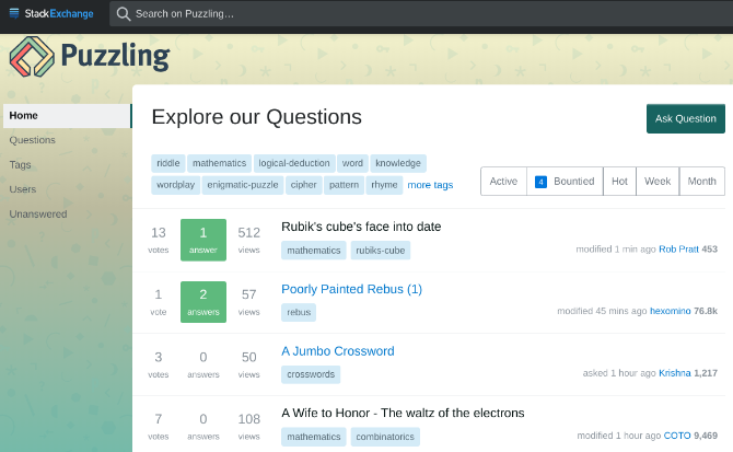 Comunitatea Puzzling de la Stack Exchange este un forum pentru enigme cu unele dintre cele mai dificile ghicitori și teasere cerebrale.