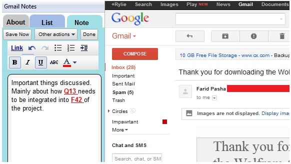 note pentru e-mailurile gmail