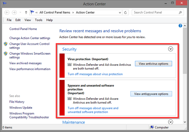 9 Windows Action Center - Probleme de securitate