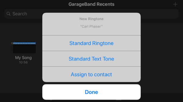 GarageBand App Asignare ton de apel