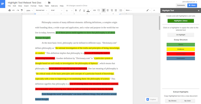 Aplicația Google Docs Highlight Tool