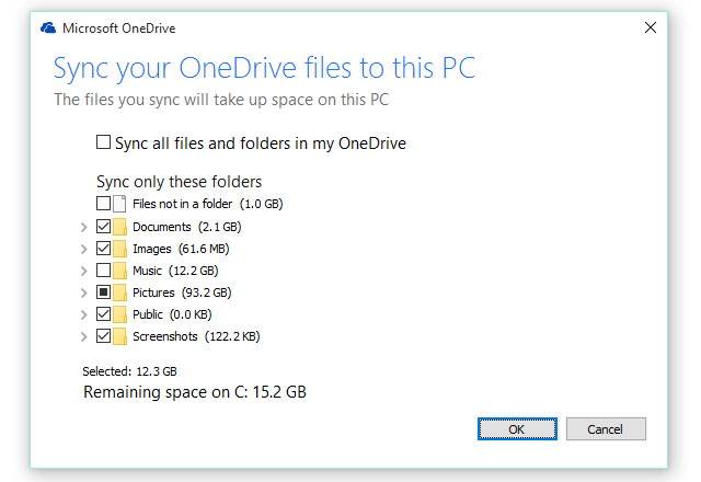 Setări de sincronizare OneDrive