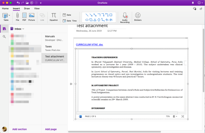 atașați un fișier word în OneNote