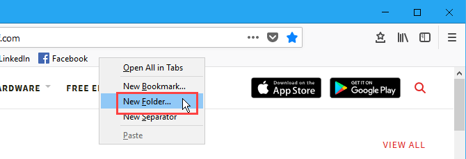 Creați un nou folder de marcaje în bara Marcaje din Firefox