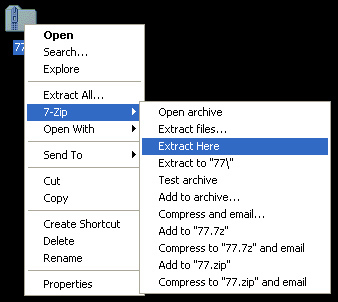 Meniul contextual 7zip