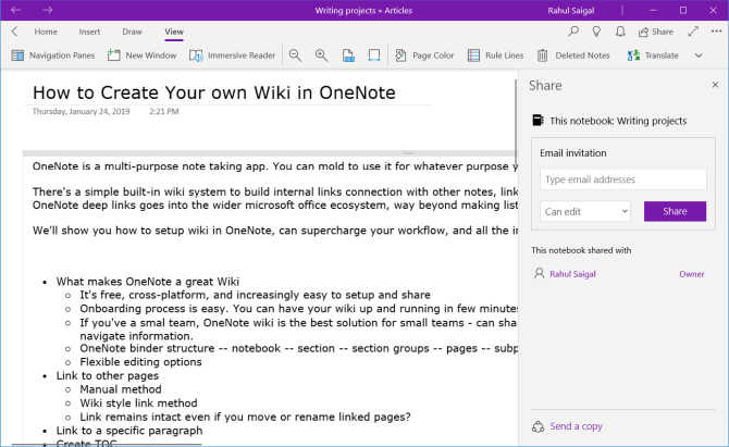 partajați notebook cu OneNote pentru Windows 10