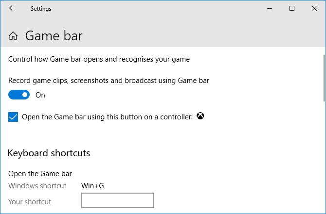 Setări pentru bara de jocuri Windows 10