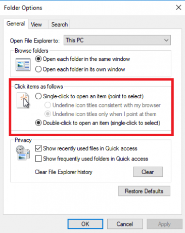 Cum să deschideți fișiere / foldere cu un singur clic în Windows, faceți dublu clic pe opțiuni