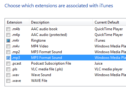 Cum să setați programe implicite, asocieri de fișiere și meniuri de context itunesmp3