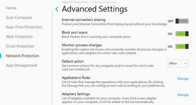 26 Ad-Aware Pro Security - Protecția rețelei - Setări avansate