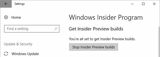 Windows 10 Stop Insider Preview Builduri