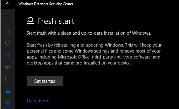 Windows Defender Fresh începe