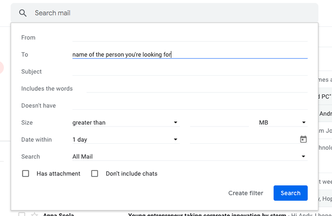 căutare avansată în gmail