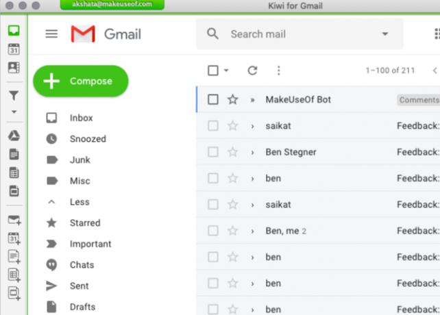 Kiwi pentru interfața de intrare implicită Gmail pe Mac