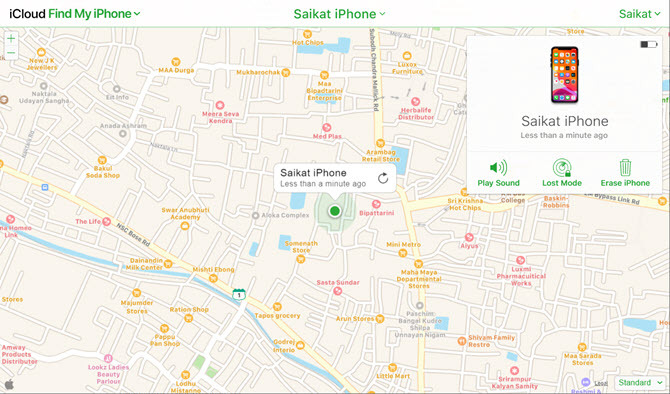 Ștergeți opțiunea iPhone în ecranul Găsiți iPhone-ul meu