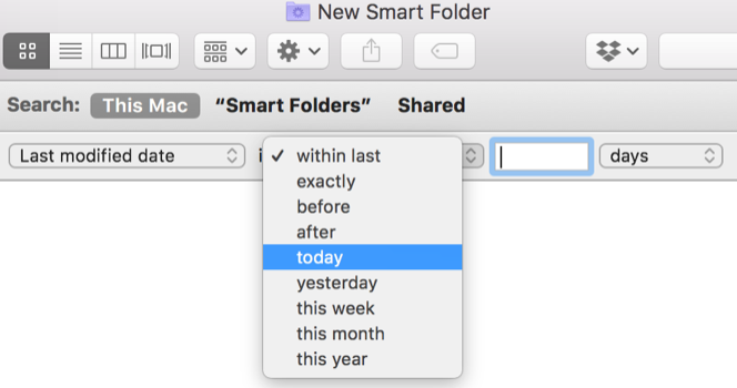 Data modificării Mac Smart Folders