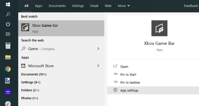 Verificați setările aplicației din Xbox Game Bar
