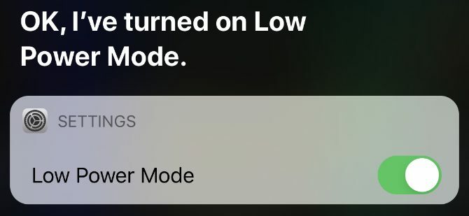 Siri activând modul de putere redusă în Setări