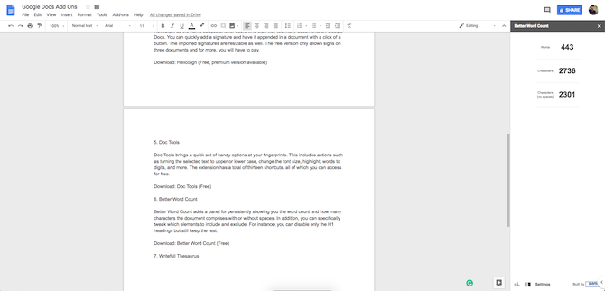 Adăugarea numărului de cuvinte Google Better Docs