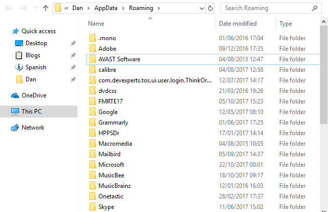 Folder AppData Windows