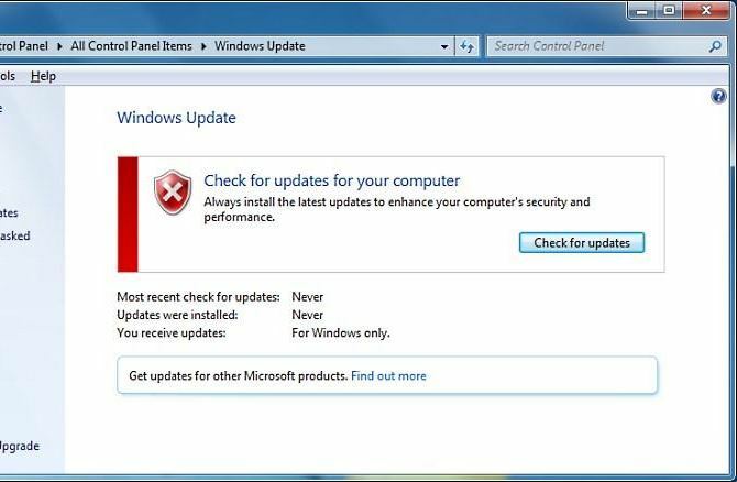 ecran de actualizare Windows 7