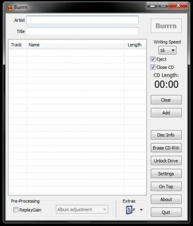 Burrrn - O utilitate gratuită pentru arderea CD-urilor audio de la FLAC, OGG și MP3 și mai multe burrrn
