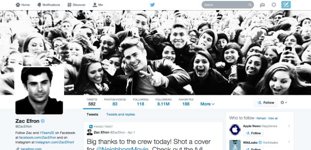 Twitter Modifică Proiectarea paginii de profil - Din nou zacefron 640x310