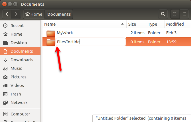 Redenumirea unui folder ascuns în Nautilus în Ubuntu