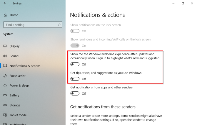 dezactivați ferestrele de notificare din Windows 10