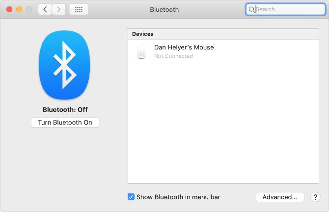Butonul Activați Bluetooth din Preferințele de sistem Mac