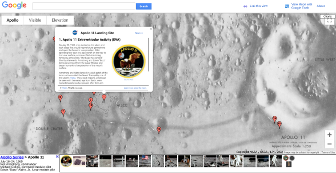 Explorați calea pe lună a lui Neil Armstrong și Buzz Aldrin cu Google Moon