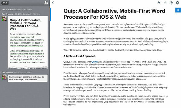Quip: Un procesor de cuvânt colaborativ, mobil pentru primul dispozitiv web pentru iOS și Web quip