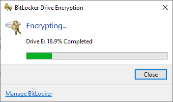 criptarea unității bitlocker în proces