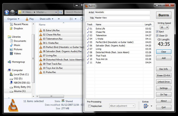 Burrrn - O utilitate gratuită pentru arderea CD-urilor audio de la FLAC, OGG și MP3 și mai multe burnflac