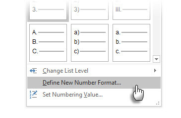 Modificați formatul listei numerice implicite