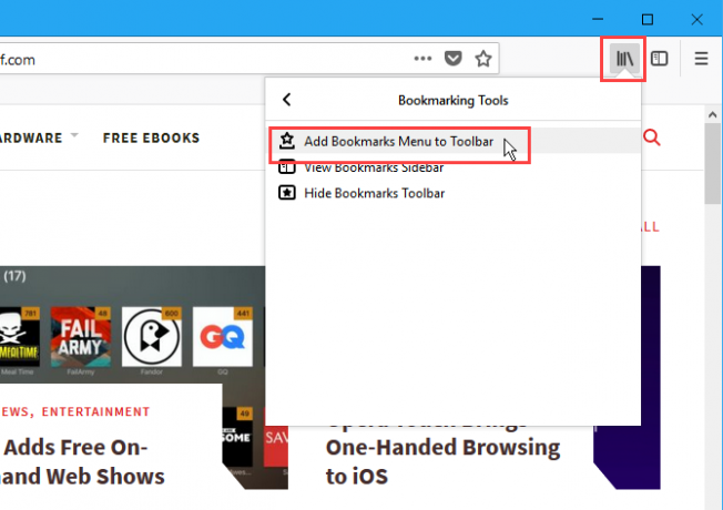 Adăugați meniul Marcaje la bara de instrumente din Firefox