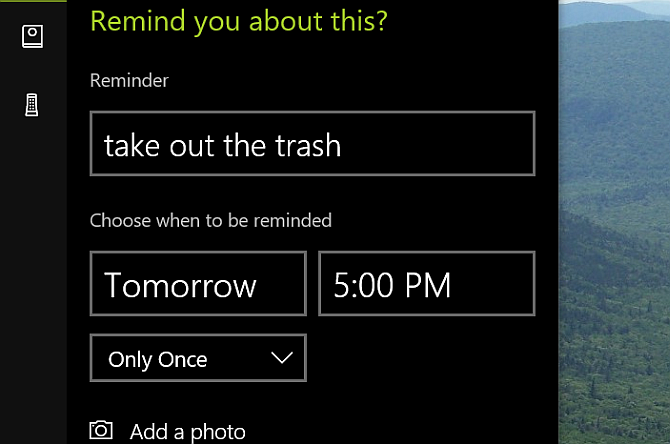 Memento pentru desktop Cortana