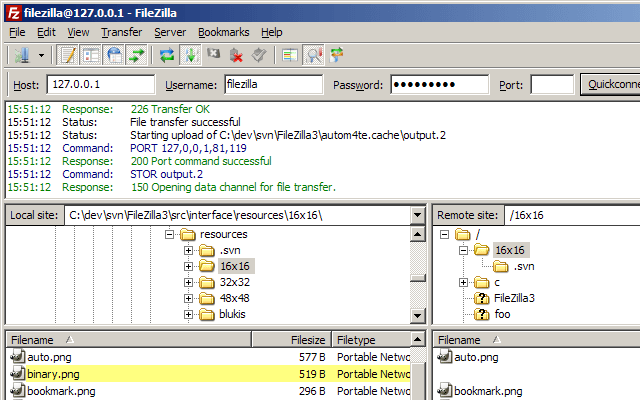 Aceasta este o captură de ecran a unuia dintre cele mai bune programe FTP Windows. Se numește FileZilla