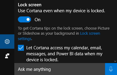 ecran de blocare cortana