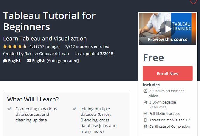 pagina de inceput pentru udemy tableau