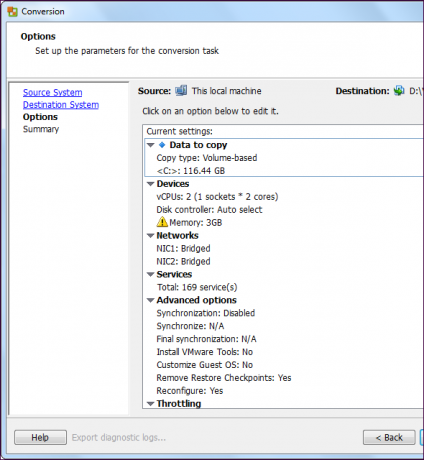 vmware-vCenter-convertor de conversie-opțiuni