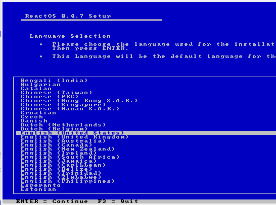 reactos revizuirea limbajului install1