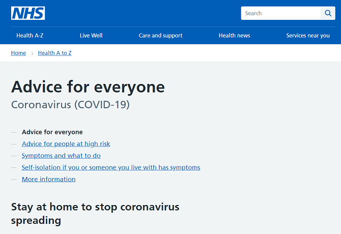 site-ul nhs coronavirus