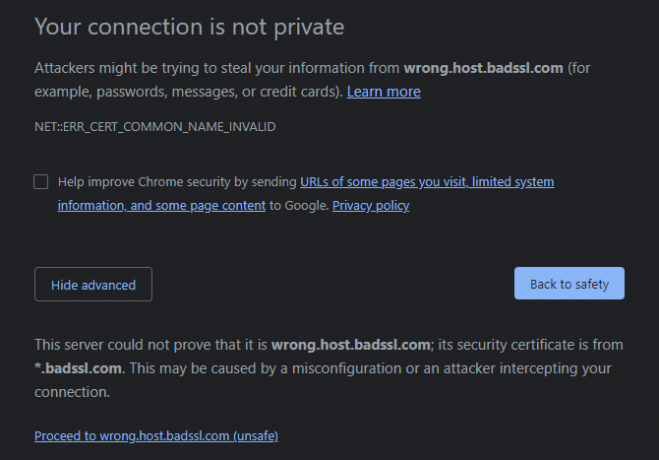 Avertisment de securitate Chrome Bypass