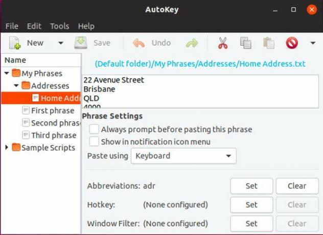 Configurarea unui fragment în AutoKey